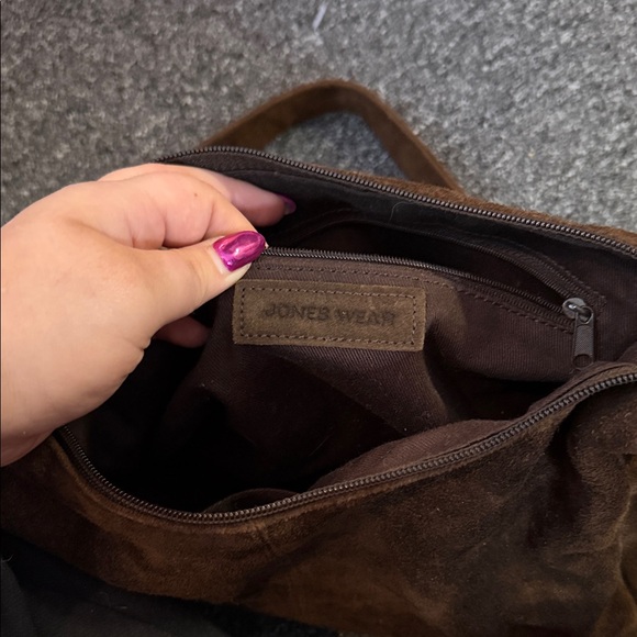 Jones Wear Rich Brown Suede Shoulder Bag - Picture 2 of 3
